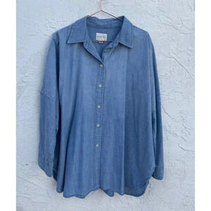 American Eagle Womens Long Sleeve Button Down Jean Shirt Chambray Blue Sz S